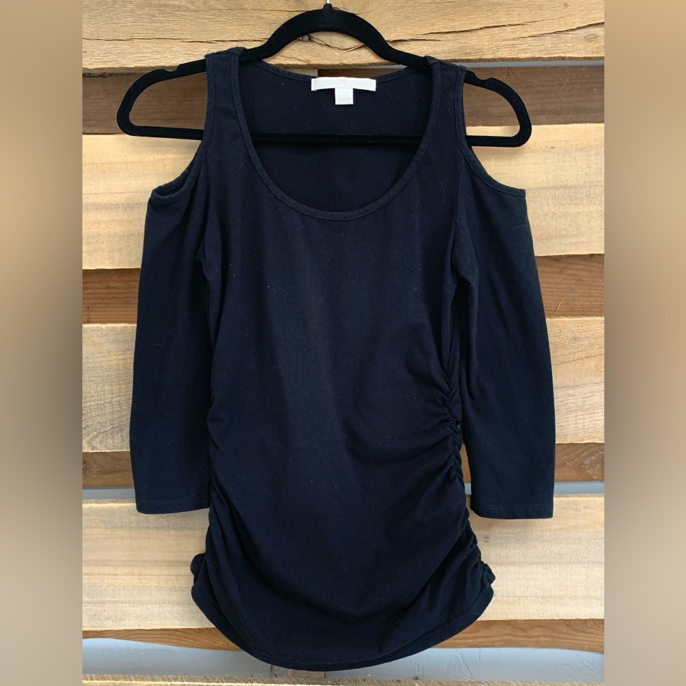 Boston Proper Black Cold Shoulder Ruched Top Size Small Perfect Condition
